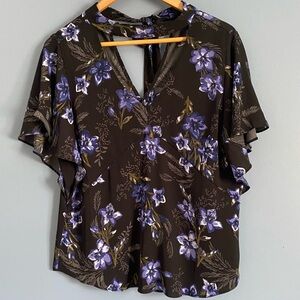 RW&CO Floral Black and Purple Women's Top